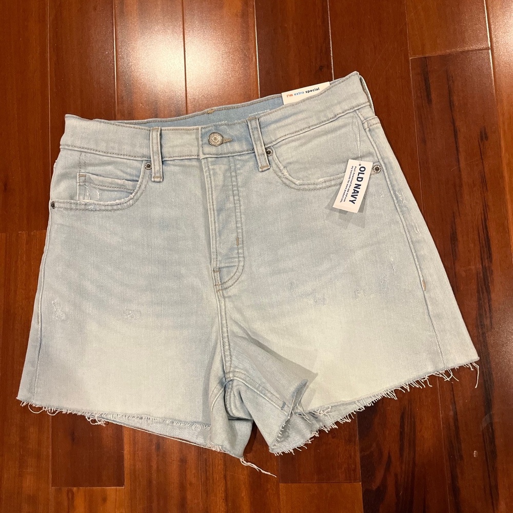 Old Navy Jean Shorts Sky-Hi A-Line High Rise Button Fly Light Wash Denim New 6